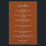 Minimalistisk Terracotta Modern Bröllop Menu<br><div class="desc">Menyn Modern boho terracotta / bröllop av koppar med en enkel design med sidhuvudet i elegantens skripttypografi och  meny i ett minimalistiskt sans serif-teckensnitt. Menyn chic bröllop fungerar bra med alla stil i bröllop.</div>