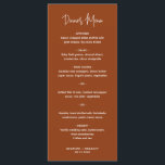 Minimalistisk terracotta Modern Bröllop Meny<br><div class="desc">Menyn Modern boho terracotta / bröllop av koppar med en enkel design med sidhuvudet i elegantens skripttypografi och  meny i ett minimalistiskt sans serif-teckensnitt. Menyn chic bröllop fungerar bra med alla stil i bröllop.</div>