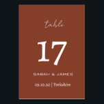 Minimalistisk Terracotta Script Anpassningsbar Brö Bordsnummer<br><div class="desc">Bordsnumret Bröllop Anpassningsbar med minimalistisk Terracotta-skript</div>