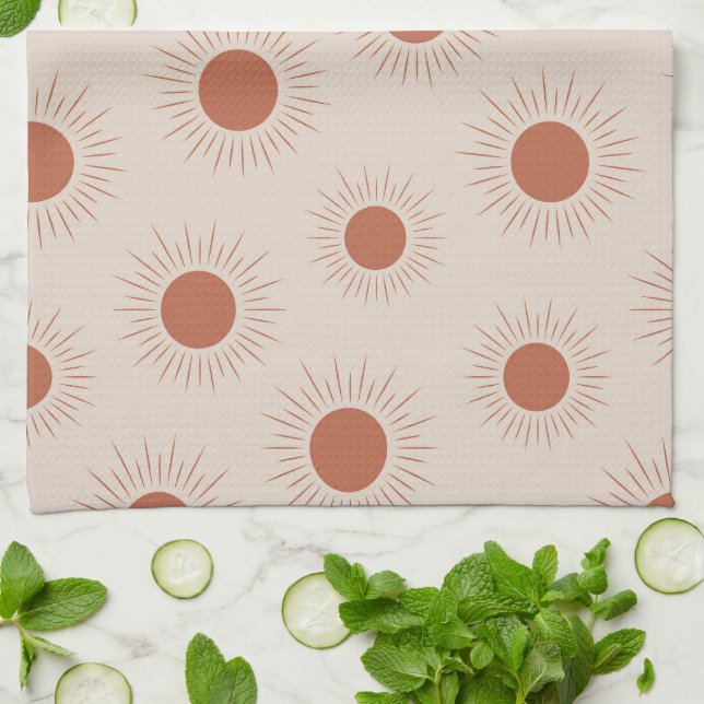 Minimalistisk terrakotta abstrakt boho solmönster kökshandduk (Vikta)