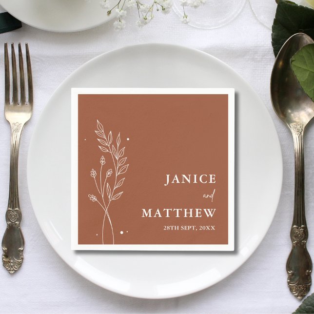 Minimalistisk Terrakotta Bränd Orange Boho Bröllop Pappersservett (Minimalist terracotta burnt orange boho napkins add warm elegance and elevate your table setting.)