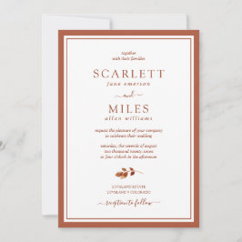 Minimalistisk terrakotta Höst löv Gräns Bröllop Inbjudningar