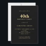 Minimalistisk text Guld Black 40:e födelsedag Part Inbjudningar<br><div class="desc">Minimalistisk text Guld Black,  40:e födelsedag Party. 100 % anpassade. Anpassa färgen och ändra teckensnitt och bakgrund enkelt om du vill genom att redigera ytterligare alternativ.</div>