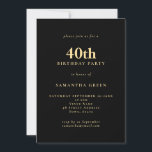 Minimalistisk text Guld Black 40:e födelsedag Part Inbjudningar<br><div class="desc">Minimalistisk text Guld Black,  40:e födelsedag Party. 100 % anpassade. Anpassa färgen och ändra teckensnitt och bakgrund enkelt om du vill genom att redigera ytterligare alternativ.</div>