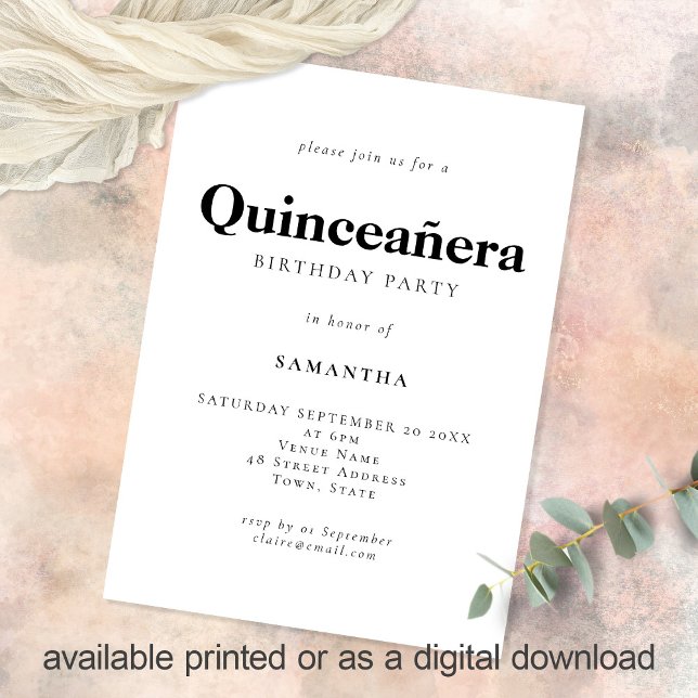 Minimalistisk text om Färg Quinceañera-födelsedag Inbjudningar (Skapare uppladdad)