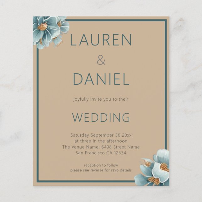 Minimalistisk text QR-kod Kaffe och blå Bröllop Flygblad (Framsidan)