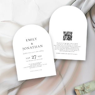 Minimalistisk text QR-kod Svartvitt Arch Bröllop Inbjudningar