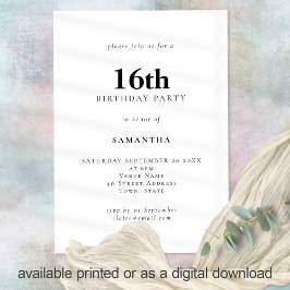 Minimalistisk text valfri Färg 16:e Födelsedagsfes Inbjudningar
