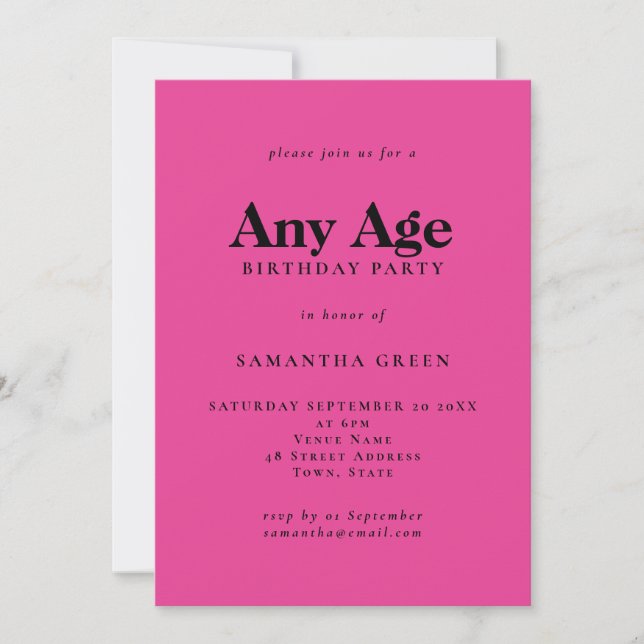 Minimalistisk text vid alla Shock rosa Inbjudningar (Framsida)