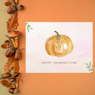 Minimalistisk Thanksgiving för vattenfärgspumpkin Vykort