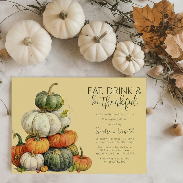 Minimalistisk Thanksgiving-middag för Pumpkin Inbjudningar (Skapare uppladdad)