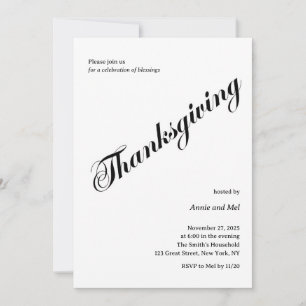 Minimalistisk Thanksgiving Svartvit - middagsvarv Inbjudningar