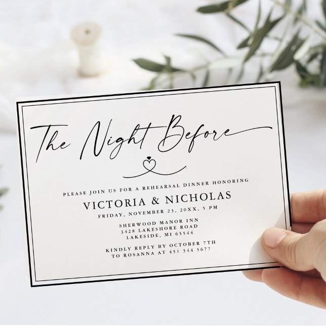 Minimalistisk "The Night Before" Svart och Vitt Öv Inbjudningar (Skapare uppladdad)