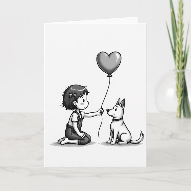 Minimalistisk tjej hund kärlek kort (Framsida)