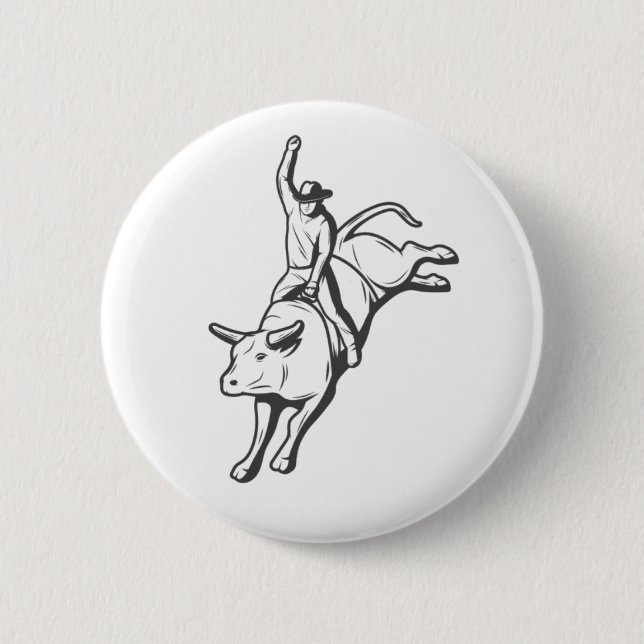 Minimalistisk tjurryttarlinjekonst västlig pin knapp (Framsida)