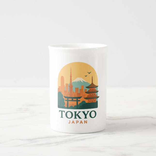 Minimalistisk Tokyo Japan Resa | Modern Benporslin Mugg (Framsidan)