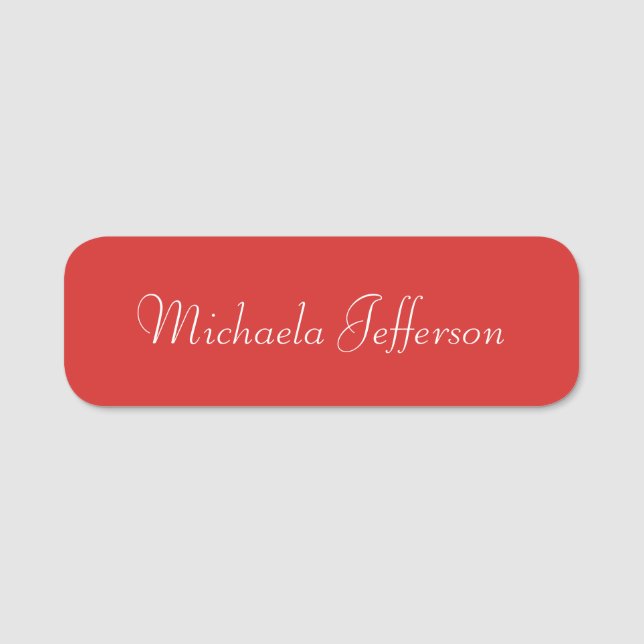 Minimalistisk Tomato Red-Chic handskriven calligra Namnbricka (Framsida)