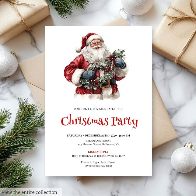 Minimalistisk Tomte Anpassad Högtidsmiddag   Inbjudningar (Minimalist Santa Claus Custom Holiday Dinner Invitation

)