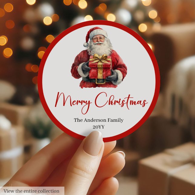 Minimalistisk Tomte Modern Jul Etikett (Minimalist Santa Claus Modern Christmas Label)