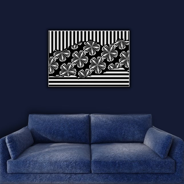 Minimalistisk Torn Black & White Blommigt Rand Poster (Minimalist Torn Black & White Floral Stripes Poster)