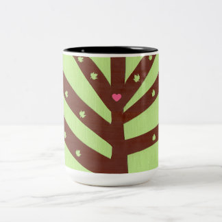 Minimalistisk Träd med Rosa Hjärta och Löv Två-Tonad Mugg
