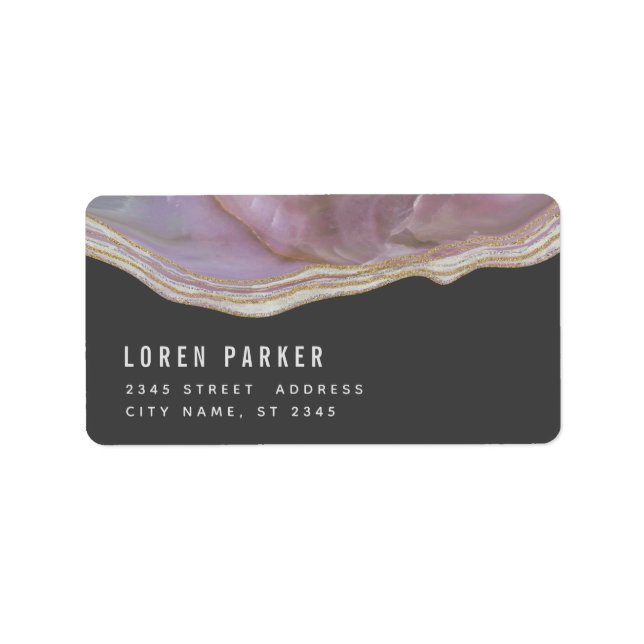 Minimalistisk trendig-lavender marble-agate-etiket adressetikett (Framsidan)