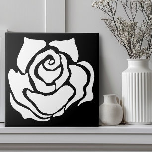 Minimalistisk Tribal Ros Svart Abstrakt Vit Blommi Kakelplatta