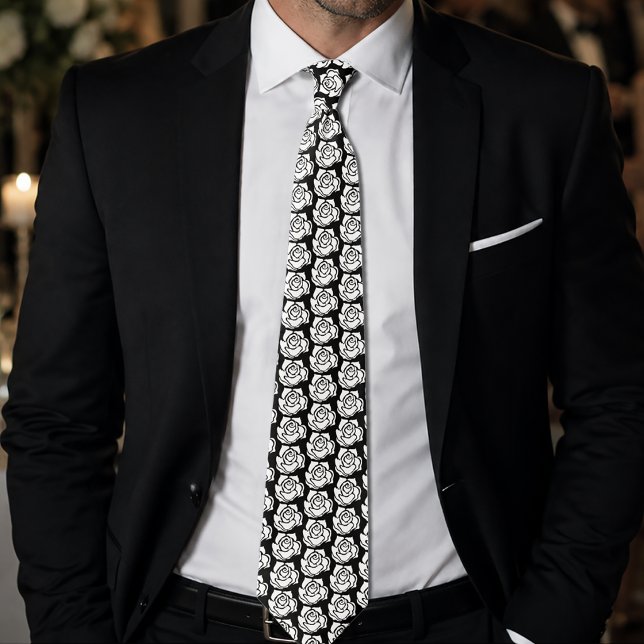 Minimalistisk Tribal Ros Svart Abstrakt Vit Blommi Slips (Skapare uppladdad)