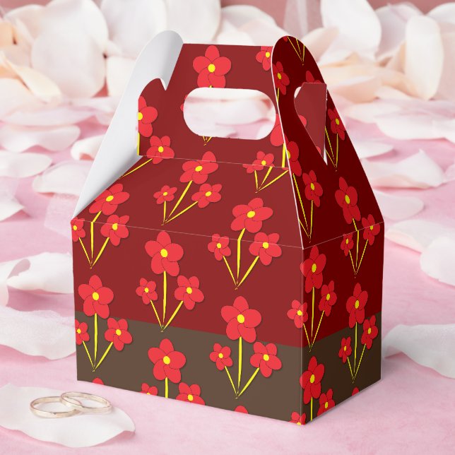 Minimalistisk triodesign med röda blommor presentaskar (Bröllop)