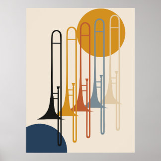 Minimalistisk tromboneensemble | Mid-Century Moder Poster