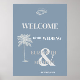 Minimalistisk Tropisk Bröllop Dusty Blue Poster