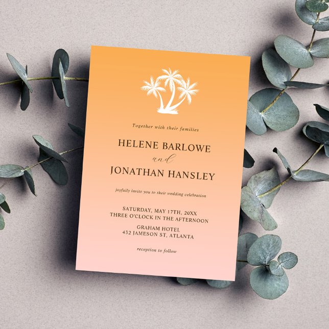 Minimalistisk tropisk destinationsbröllop för Träd Inbjudningar (Minimalist Tropical Palm Tree Destination Wedding Invitation)