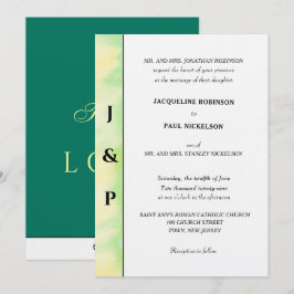 Minimalistisk Tropisk Grön Gul Monogram Inbjudningar