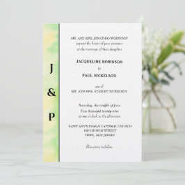 Minimalistisk Tropisk Grön Gul Monogram Inbjudningar