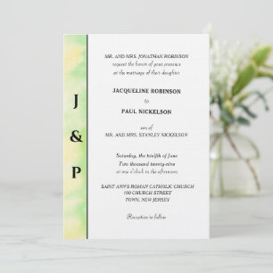 Minimalistisk Tropisk Grön Gul Monogram Inbjudningar