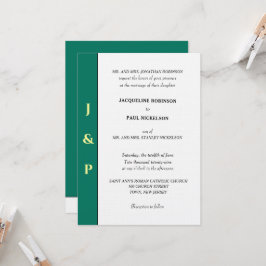 Minimalistisk Tropisk Grön Gul Monogram Inbjudningar