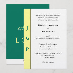 Minimalistisk Tropisk Gul Grön Monogram Inbjudningar
