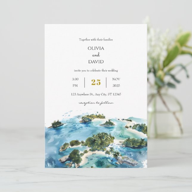 Minimalistisk Tropiska Handflatan-öarna Seaside Br Inbjudningar (Stående Fram)