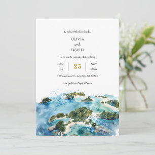 Minimalistisk Tropiska Handflatan-öarna Seaside Br Inbjudningar