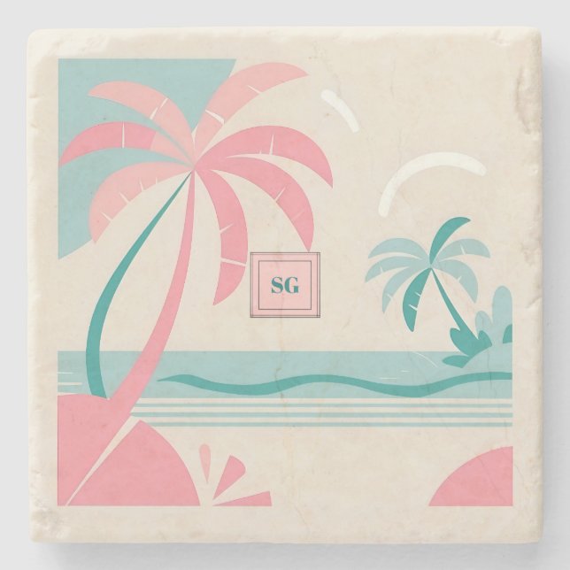 Minimalistisk tropiska strandars rosa och teal stenunderlägg (Framsidan)