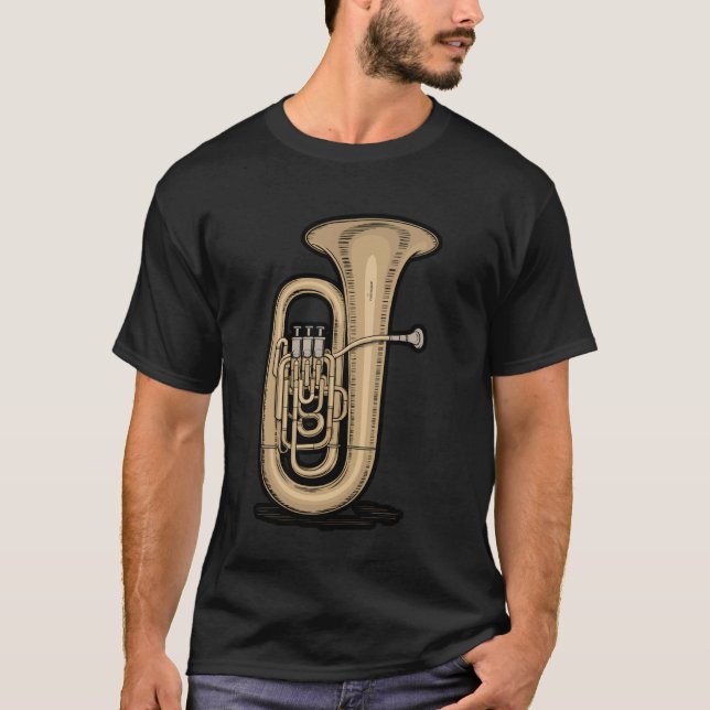 Minimalistisk Tuba Mässing Instrument Konst T Shirt (Framsida)
