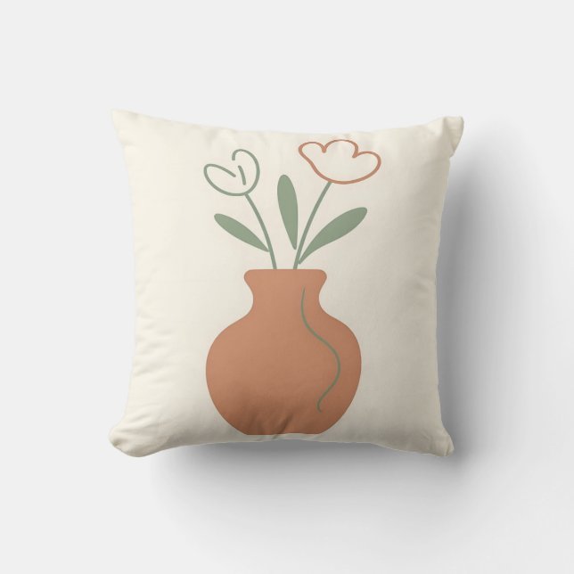 Minimalistisk Tulpan Vas Linje Konst Kudde (Framsida)