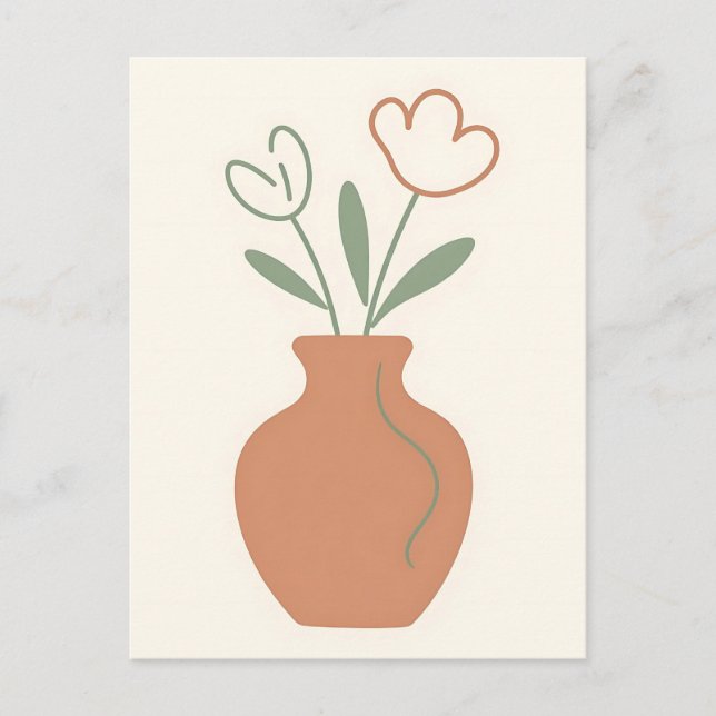 Minimalistisk Tulpan Vas Linje Konst Vykort (Framsida)