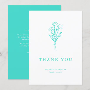 Minimalistisk turkos-Blommigt Bouquet Bröllop Tack Kort