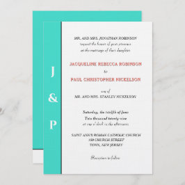 Minimalistisk turkos Coral Monogram Inbjudningar