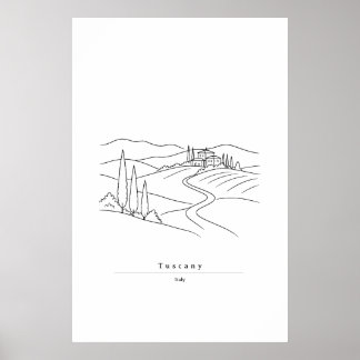 Minimalistisk Tuscany-linjekonst | Italiensk lands Poster