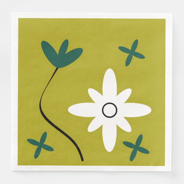 Minimalistisk tusenskönsblomma Abstrakt botanisk k Pappersservett (Framsida)