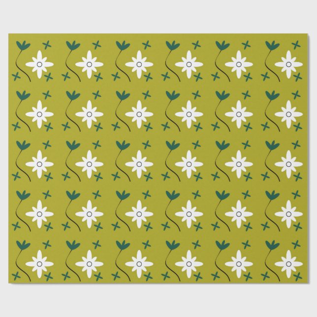 Minimalistisk tusenskönsblomma Abstrakt botanisk k Presentpapper (Platt)