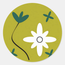 Minimalistisk tusenskönsblomma Abstrakt botanisk k Runt Klistermärke