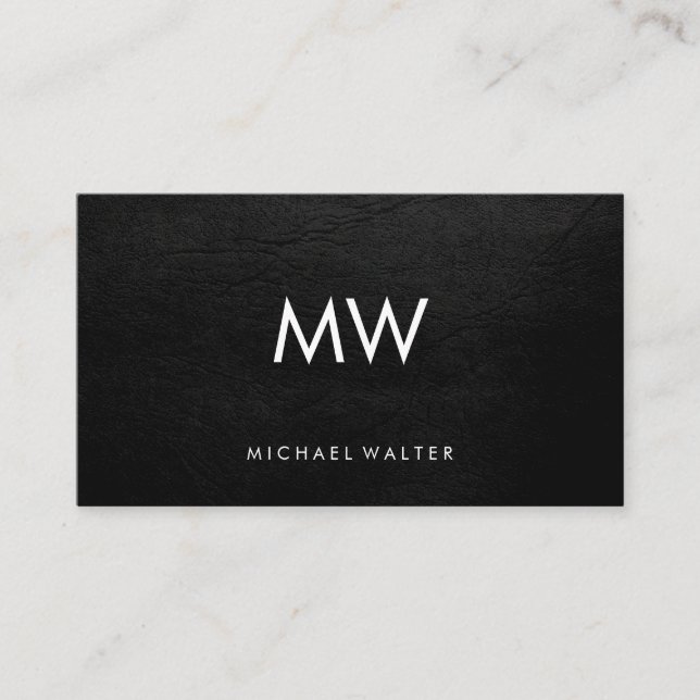 Minimalistisk två Brev-monogram Faux-läder Visitkort (Framsida)